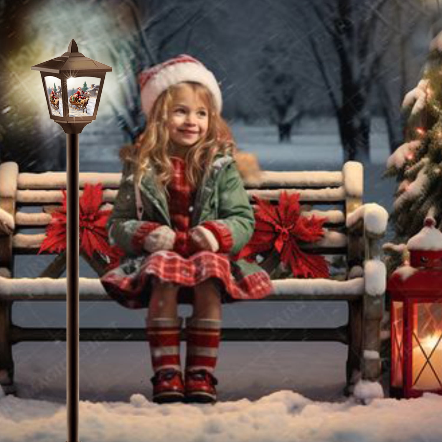 2-Pack Christmas Solar Post Lights, Santa & Reindeer, Waterproof Outdoor Holiday Decor for Garden, Pathway, Lawn