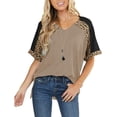 thumbnail image 2 of Pompotops Haut à Coutures Léopard Mode Femme T-shirt Col en V Manches Courtes Blouse Décontractée, 2 of 7