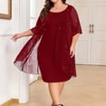 thumbnail image 7 of QQZ Womens Plus Size Mesh Cocktail Dress Petal 3/4 Sleeve Round Neck Wedding Guest Party Midi Dresses, 7 of 7