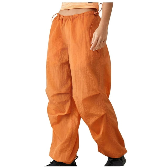 Diufon Cargo Pants for Women Elastic Waist Side Drawstring Pleated Lounge Pants with Pockets Solid Color Pants