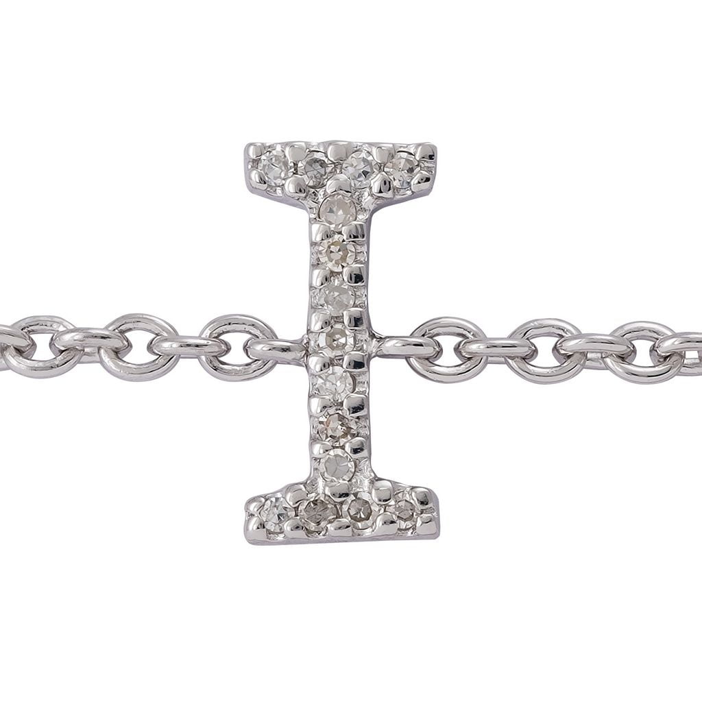 Silver Diamond Initial I Bracelet 7+1"