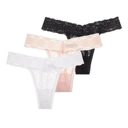 

3 Pack Womens Floral Lace Thongs Low Rise Mesh Underwear Seamless Bow Panties T-Back Thongs See Through Panties