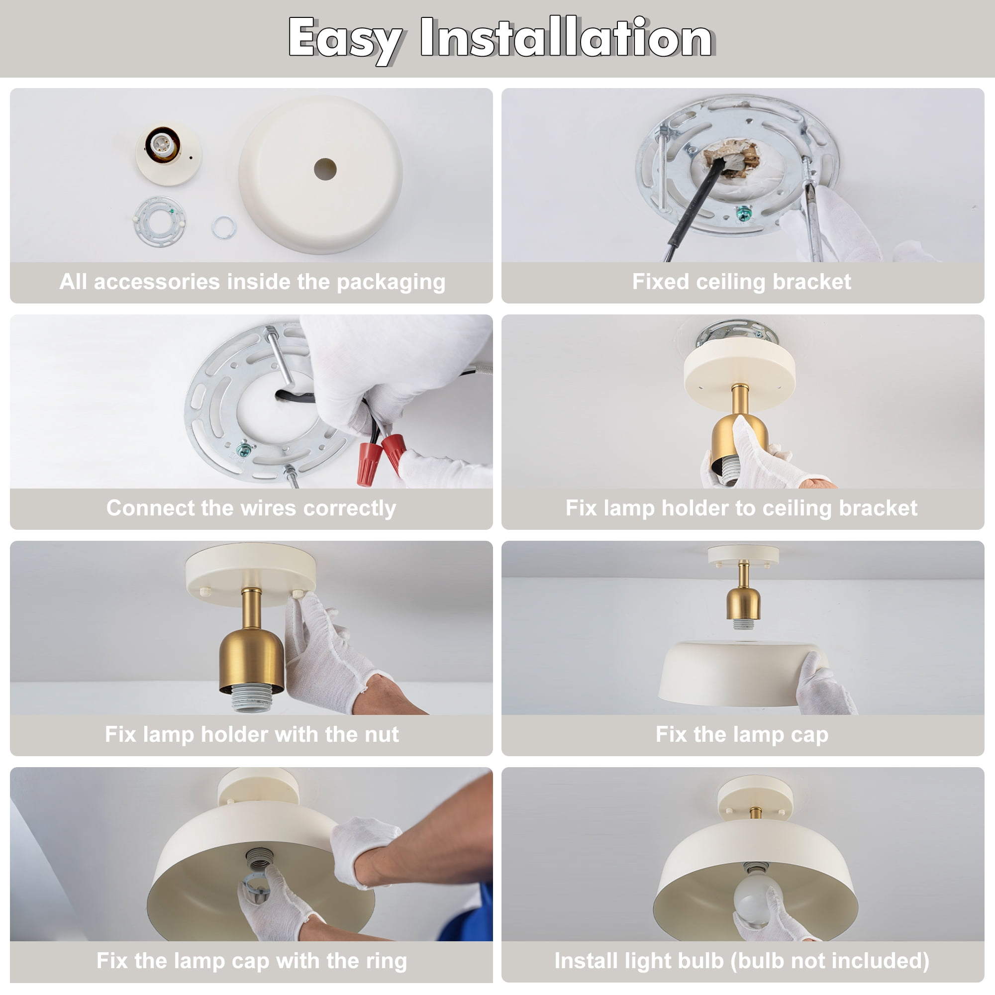 FTL Modern Semi Flush Mount Ceiling Light Brown and Gold Metal Shade 12.6" Mid Century Close to Ceiling Light Fixture for Kitchen Hallway Entryway Foyer Bedroom Laundry Room