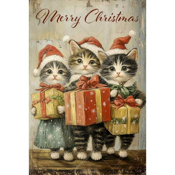 European Excellency, Vintage Christmas Decoupage Paper for Furniture & Crafts, Rice Paper for Decoupage, Junk Journals & Scrapbooking, Craft Supplies, Artwork, A4 (Vintage Christmas Cats - 2 Sheets)
