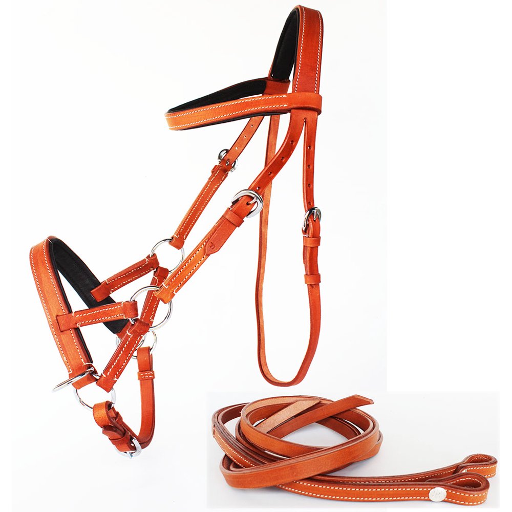 WESTERN LEATHER BITLESS SIDEPULL BRIDLE WITH REINS 7701