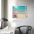 thumbnail image 4 of Lingy Starfish Seashell Beach Bathroom Wall Art Coastal Beach Pictures Wall Decor Blue Sea 3D Window View Canvas Artworks Tropical Ocean Nautical Wall Decor Framed for Living Room Bedroom, 4 of 6