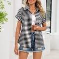 thumbnail image 6 of Homenesgenics Womens Tops Plus Size Women's Casual Plaid Fashion Collared Pullover Short-Sleeve Button-Down Shirt Top Black XL, 6 of 8