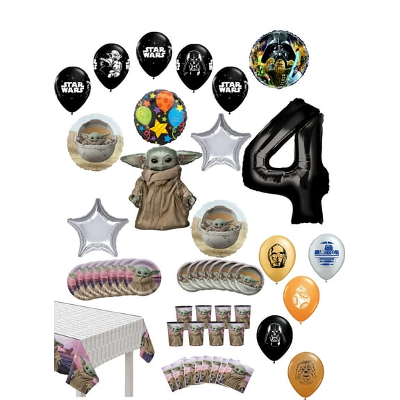 Star Wars Baby Yoda 4th Birthday Party Supplies 8 Guest Mandalorian Child Table Decorations and Balloon Bouquet