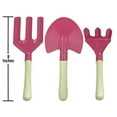 thumbnail image 3 of Kids Gardening Tool Set - Real Metal Child Sized Hand Tools with Wooden Handles & Safety Edges; Shovel, Rake & Pitch Fork - Plus Watering Can, Garden Gloves & Durable Canvas Carrying Bag. Pink, 3 of 5