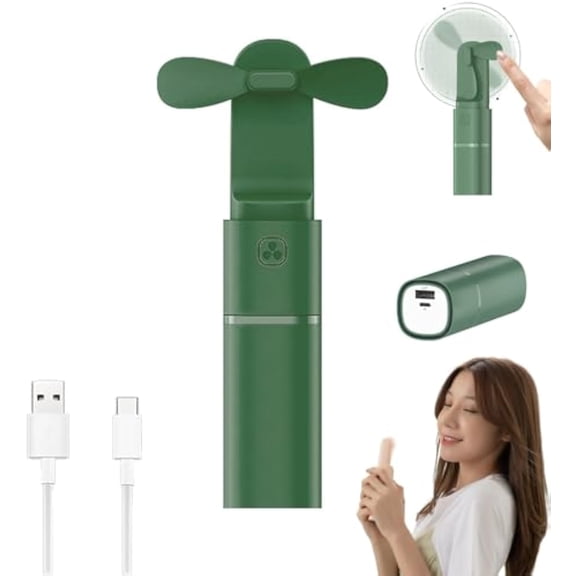 Techcandy Easy Breezy Portable Fan, Techcandy Fans, USB Handheld Rechargeable Silent Small Fan, Lipstick Mini Portable Electric Fan (Green) Brand: Generic