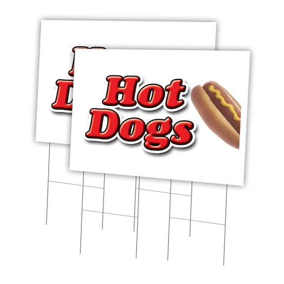 Hot Dogs1 2 Pack Of 24" x 36" Yard Sign & Stake | Advertise Your Business | Stake Included Image On Front Only | Made in The USA