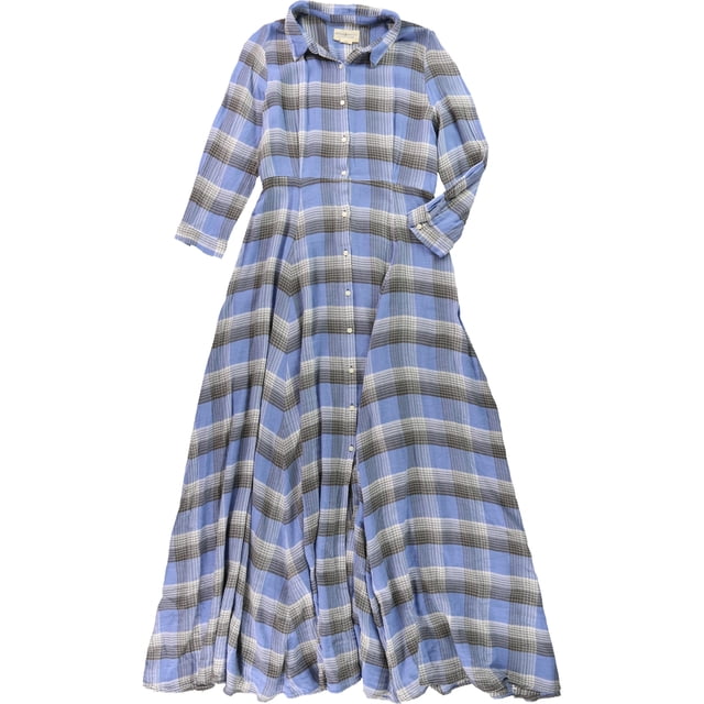 Ralph Lauren Maxi vestido de camisa a cuadros para mujer, azul, mediano