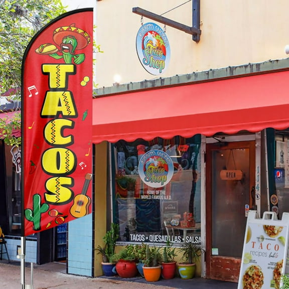 Tacos Sign Feather Flag,8FT Tacos outdoor advertising flag, Tacos Business Sign,Tacos Swooper Flag（FLAG ONLY）