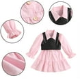 thumbnail image 2 of FLMEI Toddler Baby Girls Dress 2PCS Set Kids Pink Long Sleeve Button Shirt Dress + PU Leather Vest Spring Fall Outfit 18M -6Y, 2 of 9