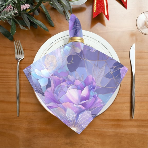 20"x20" Satin Dinner Napkin Purple Peony Flower Table Napkins for Wedding Birthday Restaurant Party Tableware Decoration 1 Pack