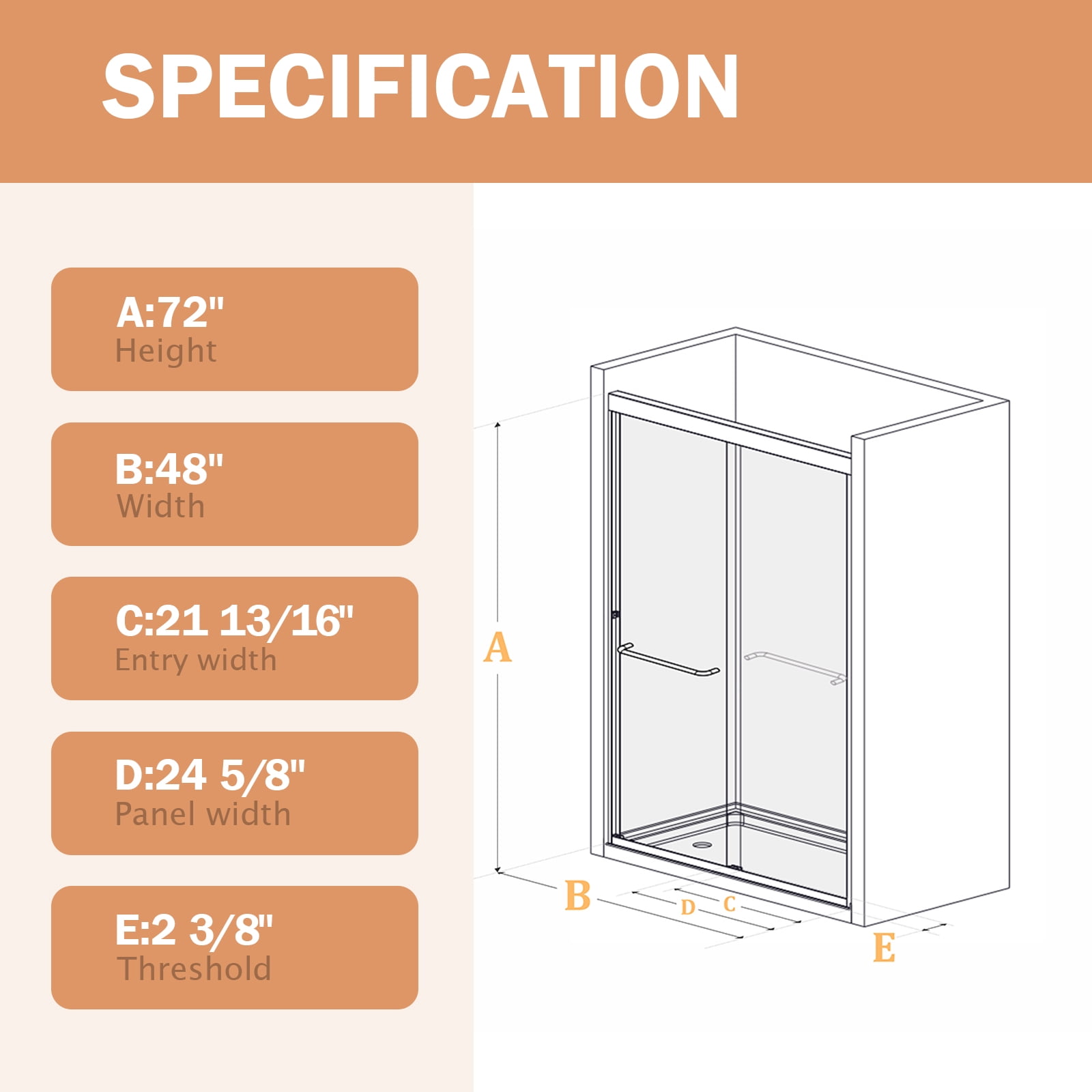 Brushed Nickel Shower Door Double Sliding 44-48 in. W x 72 in. H Semi-Frameless Bypasss Bathroom Glass Shower Sliding Doors,1/4 inch Clear Tempered Glass Door for Walk-in Shower
