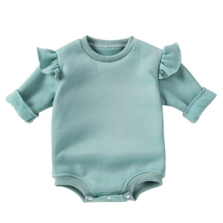 

GYRATEDREAM Newborn Infant Baby Solid Color Romper Toddler Girls Boys Crewneck Ruffle Long Sleeve Romper Sweatshirt Top for 0-24 Months