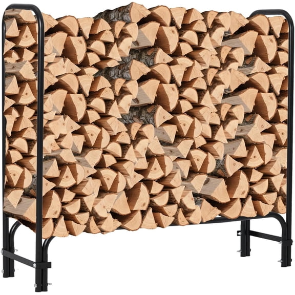 Rugerasy 4FT Firewood Rack Stand, Outdoor Wood Storage Holder, Black