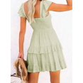 thumbnail image 3 of Lime Green Womens Summer Ruffle A-Line Mini Dress With Smocked Empire Waist And Tiered Flowy Skirt, 3 of 3