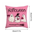 thumbnail image 2 of Halloween Home Decor Indoor, 18X18 Inch 4 Pack Pink Throw Pillow Covers, Halloween Ghost Pumpkin Decorative Pillow Cases, Ghost Halloween Decor Sets, Breathable Linen Pillow Shams, 2 of 5