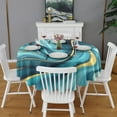 thumbnail image 2 of Teal and Gold Marble Splatter Pattern Round Tablecloth 60"x60",Wrinkle Wipeable Table Cloth for Kitchen Dining Room Picnic Patio Party, 2 of 6