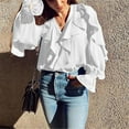thumbnail image 4 of DuoJiaJ Solid Color Ruffles V Neck Blouse Elegant Puff Sleeve Shirts For Women Women’s T-Shirts White, 4 of 5