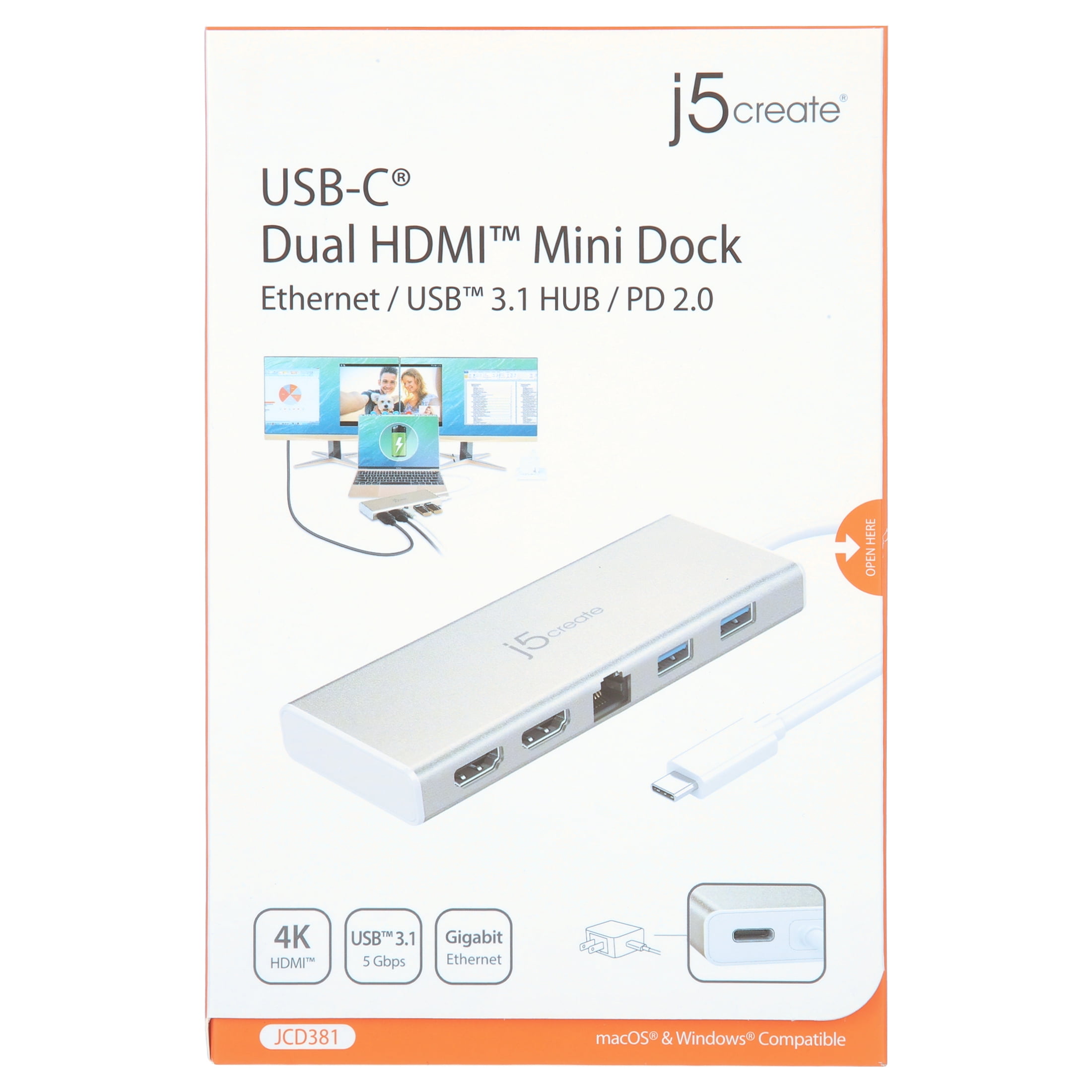 j5create USB-C Dual HDMI Mini Laptop Dock, JCD381 with j5create USB-C Dual HDMI Mini Laptop Dock, JCD381 with
