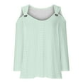 thumbnail image 6 of GigrtiJin Eyelet Cold Shoulder Shirts for Women Summer Trendy 3/4 Sleeve Tunic Tops Plus Size Solid Color V Neck Blouses, 6 of 6