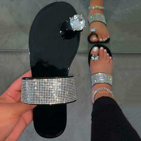 

〖JISUAN〗Slippers For Women Slip On Women S Rhinestone Round Flats Toe Fashion Slippers Casual Shoes Women S Slipper