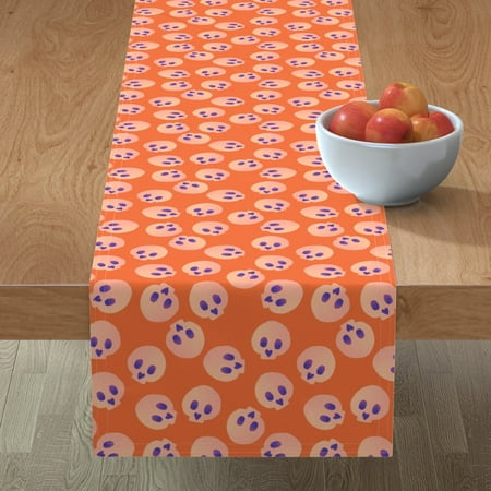 

Cotton Sateen Table Runner 72 - Spooky Halloween Skulls Orange Cream Cute Seasonal Print Custom Table Linens by Spoonflower