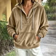 thumbnail image 5 of TFEOQRY Womens Velour Hoodie Sweatshirt with Kangaroo Pocket Button Henley Long Sleeve Loose Casual Fall Winter Top, 5 of 6