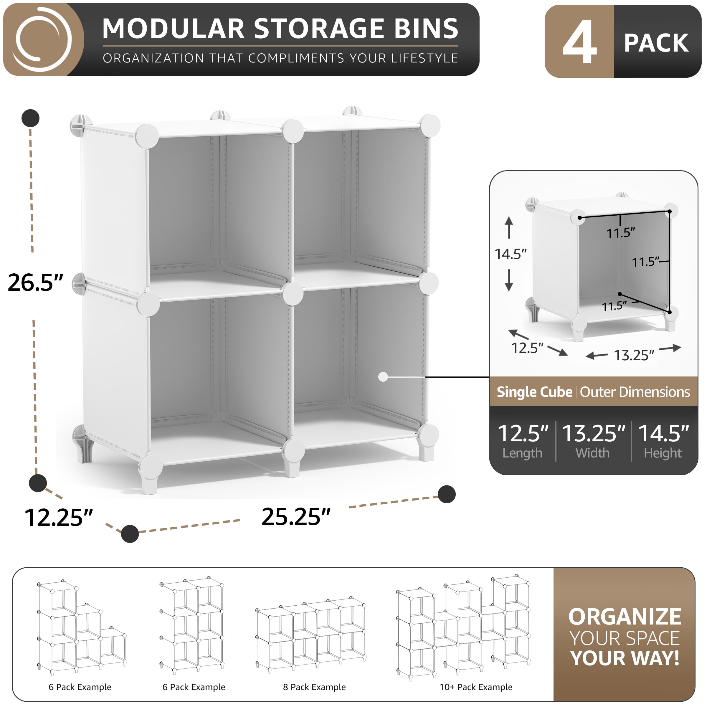 Sorbus 4-Cube Waterproof Storage Organizer for Closet & Bedroom, White