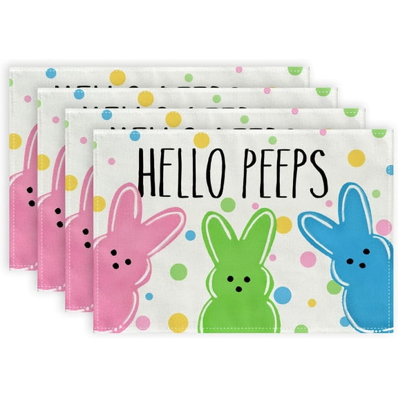 Easter Eggs Bunny Floral Placemats Set of 4 Watercolor Egg Floral Place Mat 12x18 Inch Seasonal Spring Colorful Washable Linen Table Mats for Party Kitchen Dining Outdoor Indoor Decor