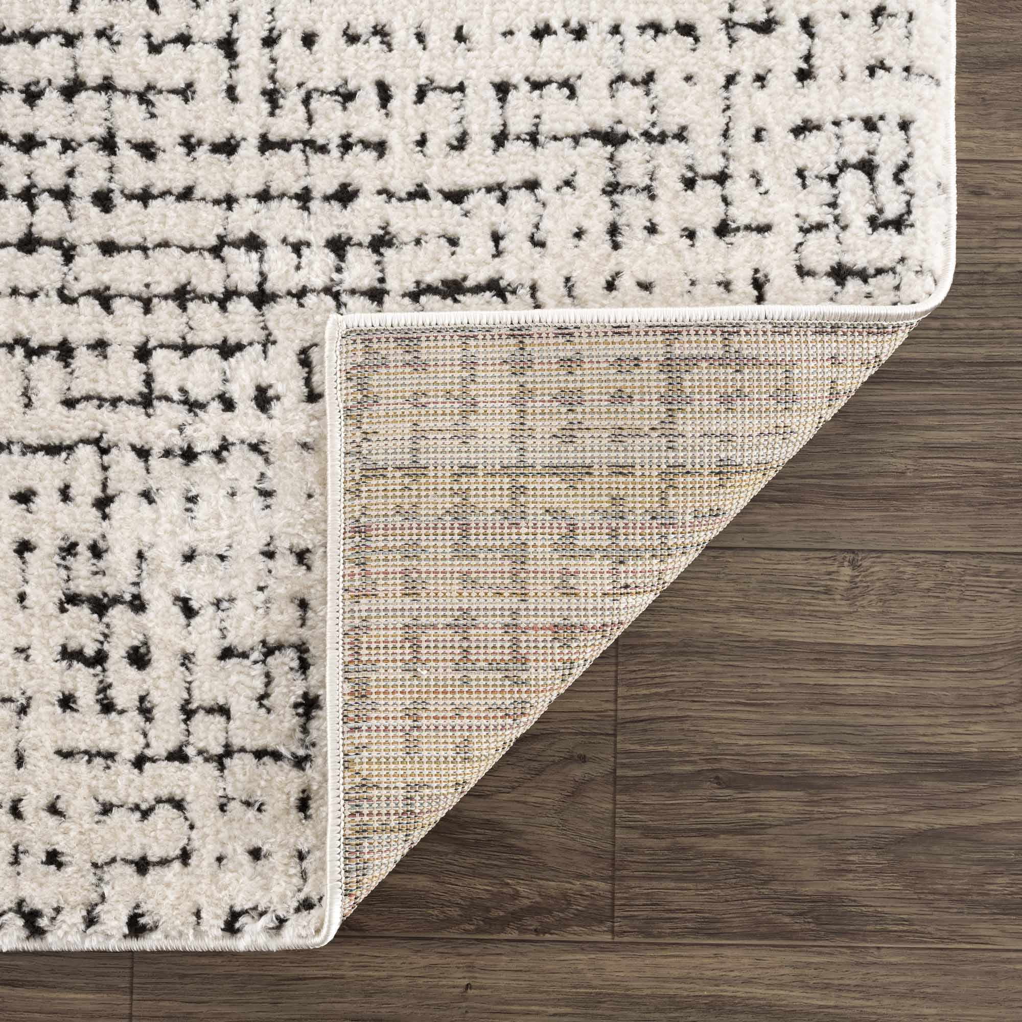 Hauteloom Keita Hallway, Kitchen Runner Rug - Modern Boho - Farmhouse Mosaic Carpet - High Pile - Cream, Black - 2'8" x 7'3"
