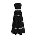 thumbnail image 4 of Xdegoge Linen Two Piece Outfit for Women Maxi Tiered Skirt Set Strapless Bandeau Top Boho Summer Skirts Flowy Flattering Lightweight Beach Vacation Party Holiday Wear, 4 of 7