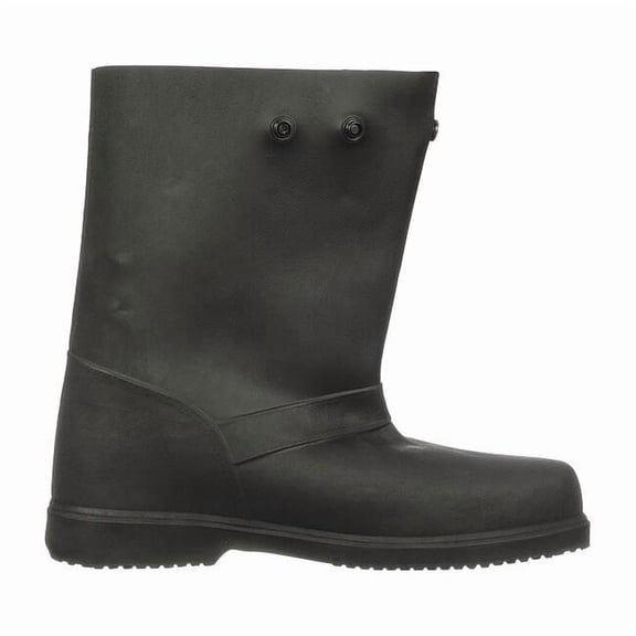Overboots, Plain Toe, 12 in Height, Snap Tab Closure, Slip Resistant Sole, Black, 9 to 10