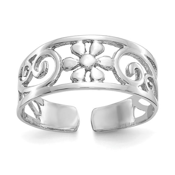 Real 14kt White Gold Floral Toe Ring; for Adults and Teens; for Women and Men