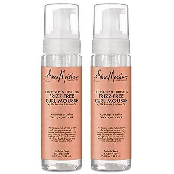 SheaMoisture Curly Hair Products, Coconut & Hibiscus Curl Mousse, Frizz Free Hair with Silk Protein & Neem Oil, Pack of 2-7.5 Oz Each