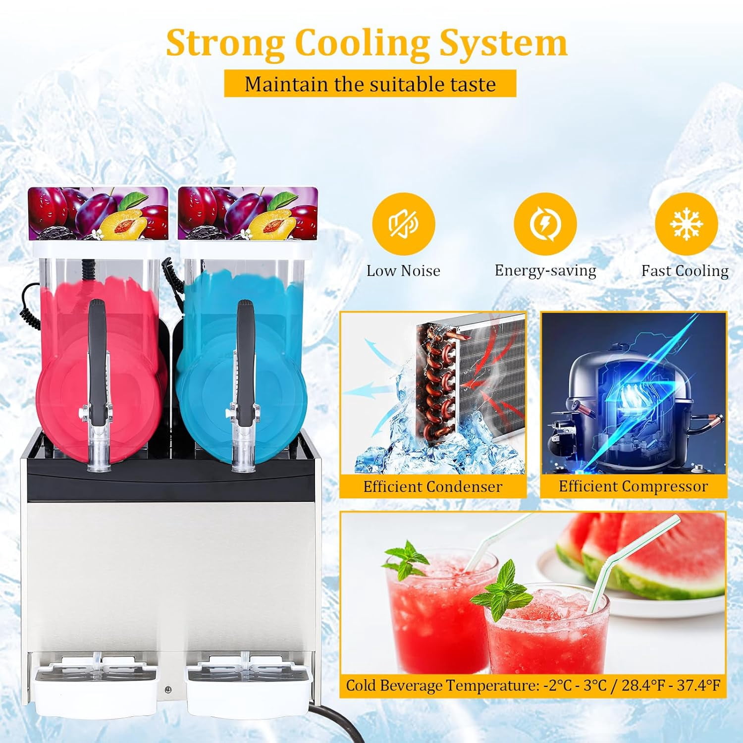 Commercial Slushy Machine, 8 Gal/30L (15L X 2 Tanks) Slushie Machine, Frozen Drink Machine with Temperature Preservation, Stainless Steel Margarita Machine Maker for Home Restaurant Bar Party