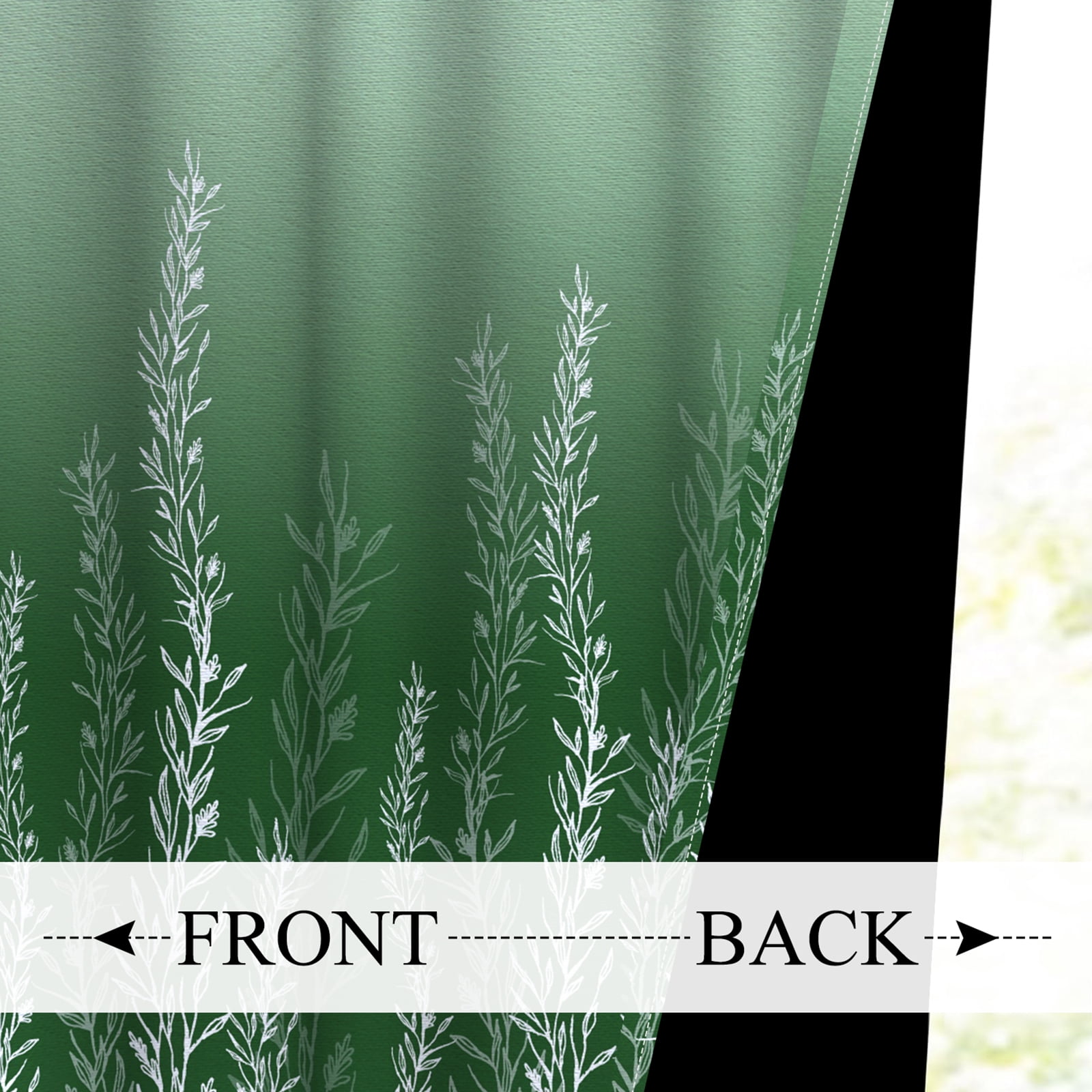 Mizhona Blackout Curtains for Bedroom,Green Plants Gradient Printed Room Darkening Curtains Set of 2,42"x63"