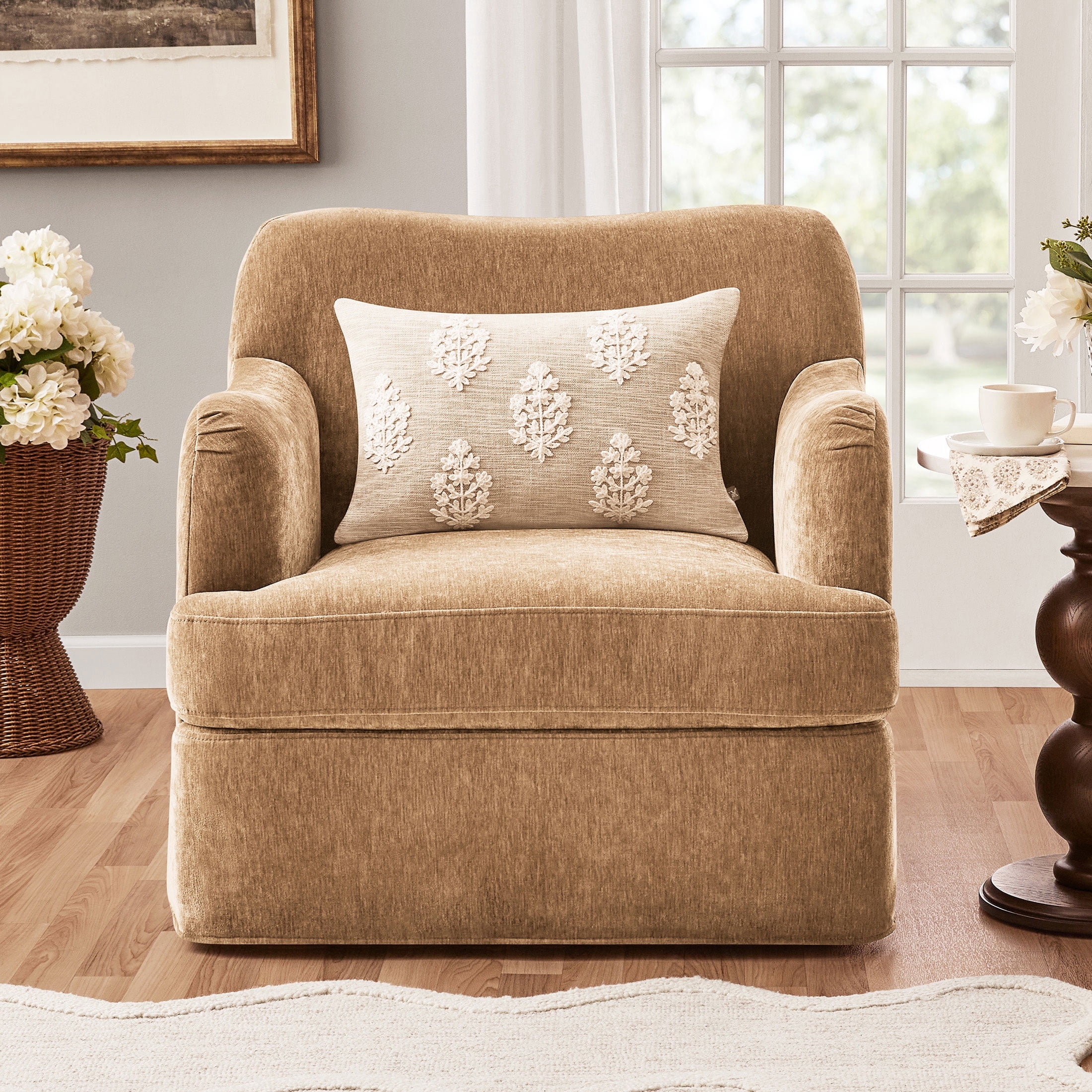 My Texas House Lauren Swivel Accent Chair, Honey Brown Fabric Upholstery