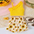 thumbnail image 4 of KPOPLK Toddler Girl Floral Outfit Kids Sleeveless Waffle Cami Tank Ruffle Tops Wide Shorts Summer Clothes for 3T 4T 5T 6T 7T(6-7 Years,Yellow), 4 of 7
