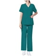 thumbnail image 2 of Cavosen Nurse Uniform Sets Stretch for Women Scrubs Green 2 Piece Outfit with Pocket Soft Workwear Short Sleeve V-Neck Long Pants Nurse Uniform Solid Loungewear Lightweight M, 2 of 6