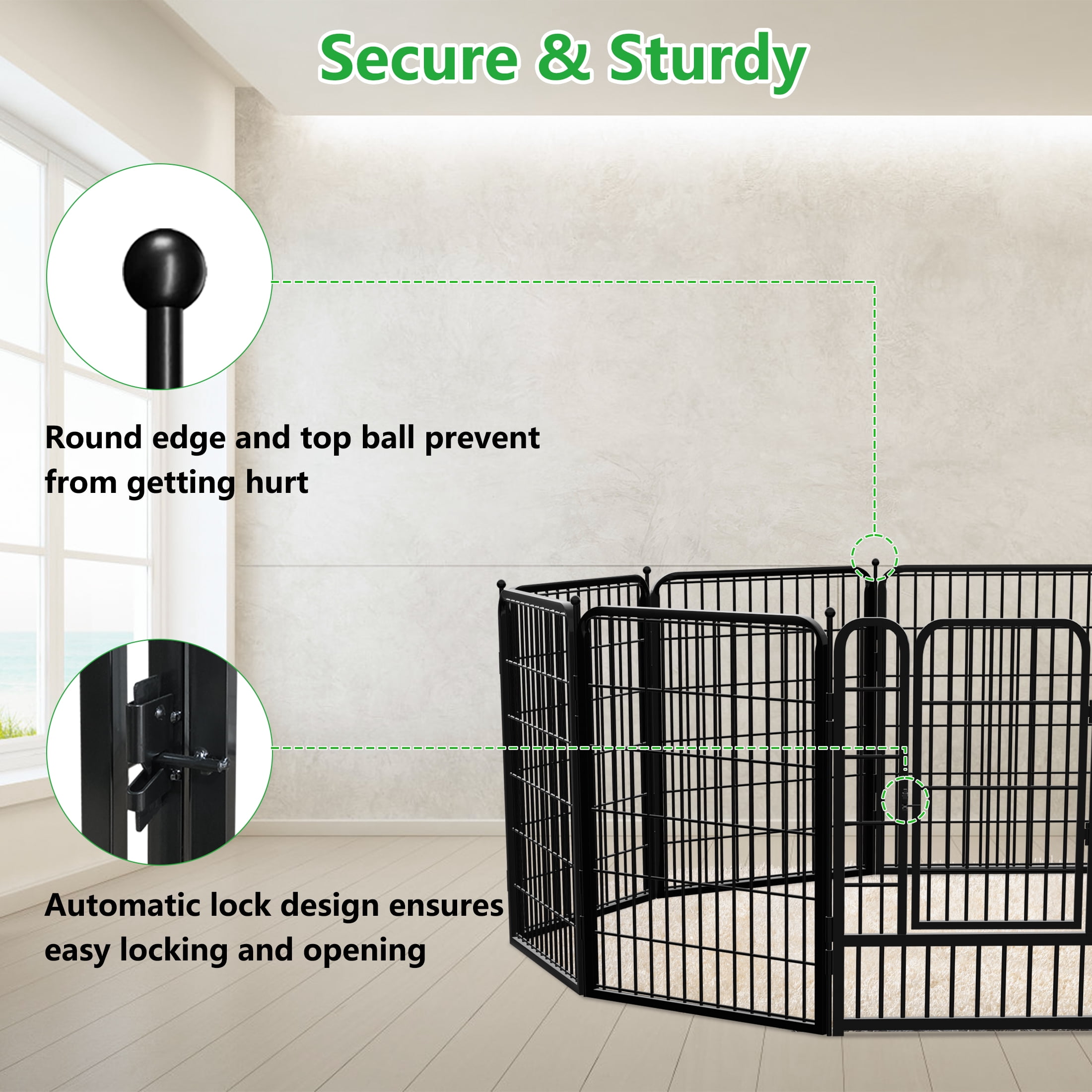 Txh001 Dog Playpen Outdoor, 12 Panels 40inch Metal Dog Fence with Doors for Dogs Pet Puppy Playpen Exercise Pen for RV, Camping, Yard