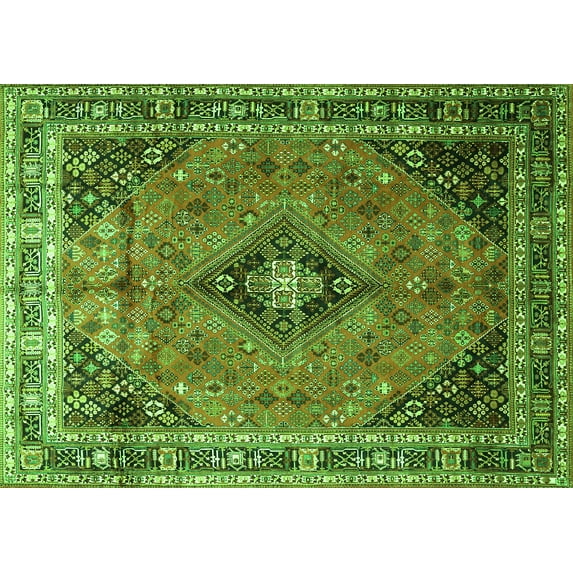 Ahgly Company Indoor Rectangle Medallion Green Traditional Area Rugs, 5' x 7'