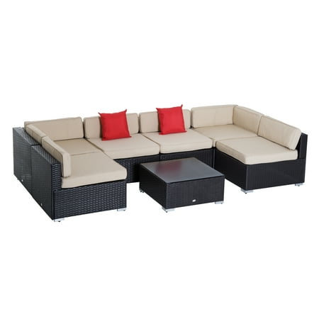 Outsunny Patio Furniture Assembly Outsunny 7 Piece Wicker Sofa Set Outdoor Patio Conversation Furniture Sectional Cushioned ()