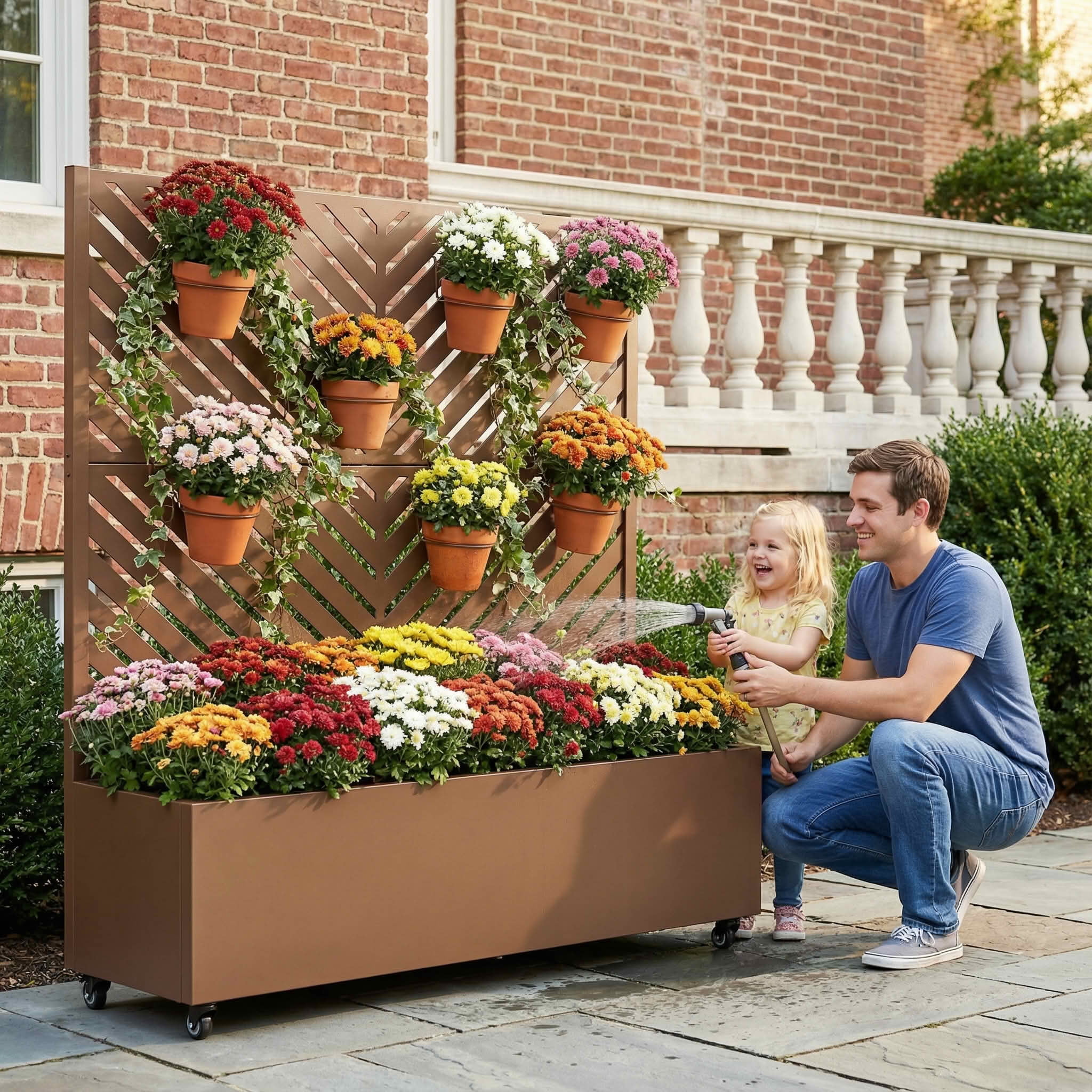 MAYEERTY 47X47" Metal Outdoor Brown Privacy Screen with Planter Box for Backyard & Garden, 2 Piece Set