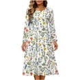 thumbnail image 2 of Xdegoge Floral Dress for Women A-Line Fit Crewneck Midi Dresses Long Sleeve Flowy Dress Vintage Botanical Print Spring Fall Vacation Trip Outfits, 2 of 7