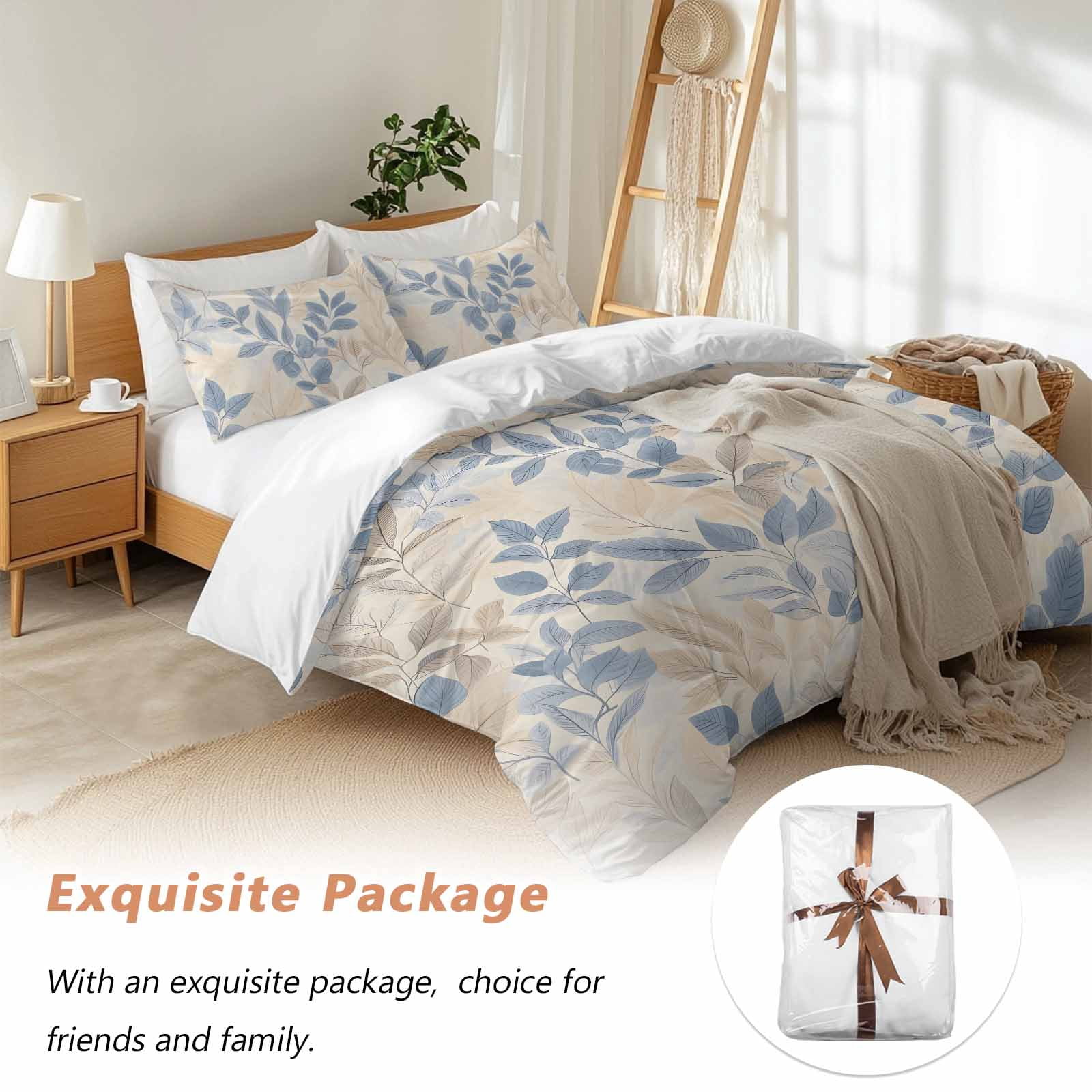 Blue Yellow Botanical Bedding 3 Piece Duvet Cover Set Twin Size, Vintage Spring Summer Soft Microfiber Comforter Cover with Zipper Closure & Pillowcases, Wrinkle & FadeResistant Quilt Cover