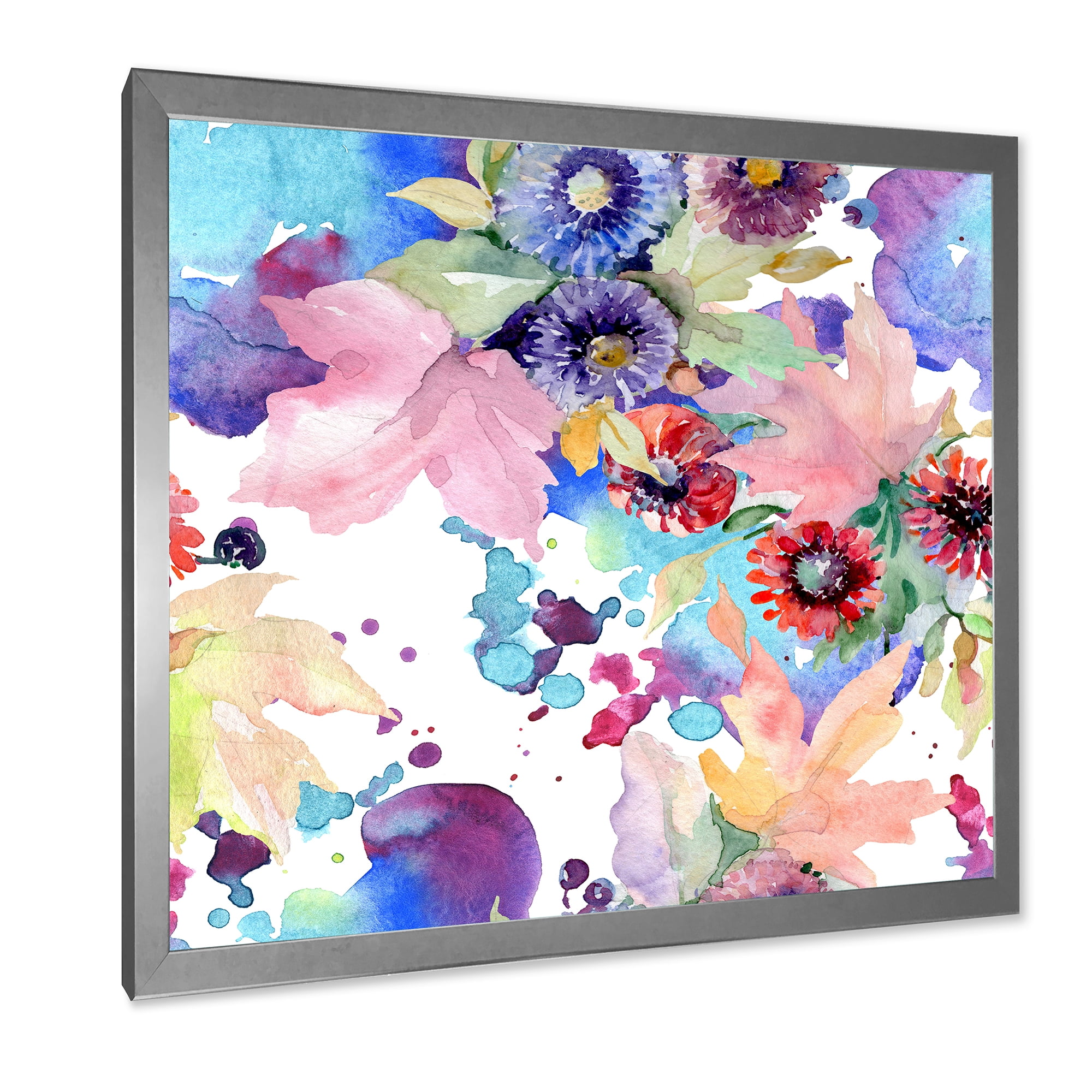Wildflowers and Vibrant Wild Spring Leaves VIII 30 in x 30 in Framed Painting Canvas Art Print, by Designart
